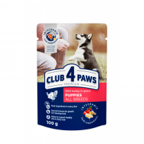 СLUB 4 PAWS Premium kapsička pre šteniatka s morčacím mäsom v omáčke 100 g (0686)