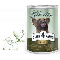 CLUB 4 PAWS Premium Selection - Jemná paštéta s kuracím a jahňacím mäsom 400 g (9459)
