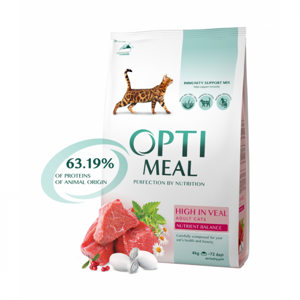OPTIMEAL™ Superpremium pre dospelé mačky s teľacím mäsom 4 kg (6121) - Kliknutím zobrazíte detail obrázku.