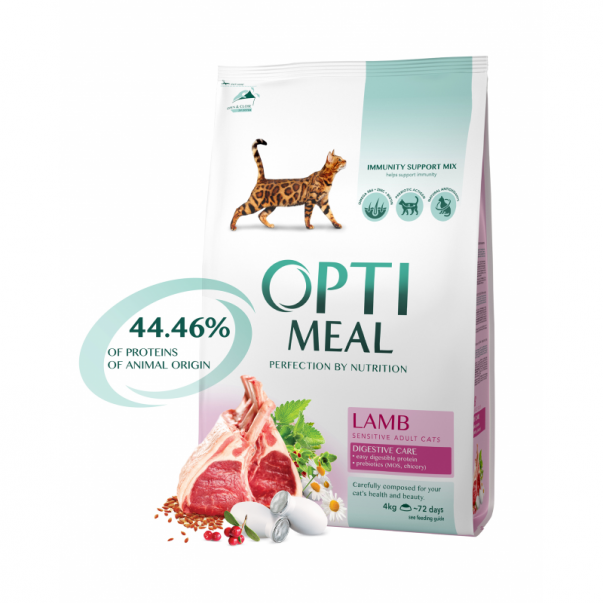 OPTIMEAL™ Superpremium pre dospelé mačky s citlivým trávením s jahňacim mäsom 4 kg (5605) - Kliknutím zobrazíte detail obrázku.