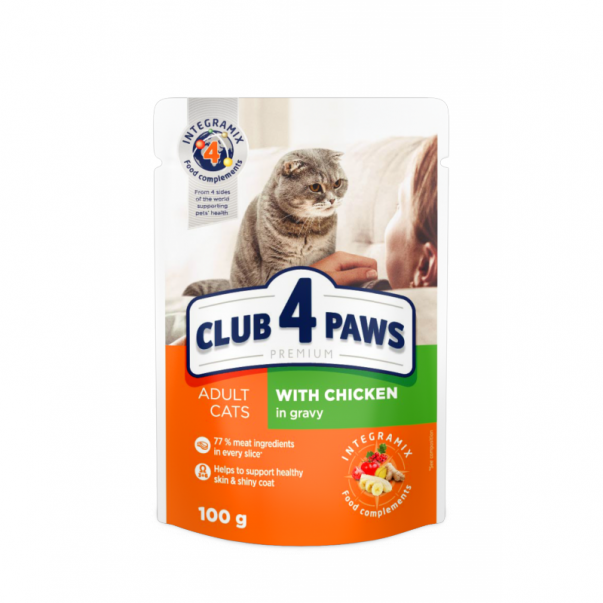 CLUB 4 PAWS Premium S kuracím mäsom v omáčke 100 g (0504) - Kliknutím zobrazíte detail obrázku.