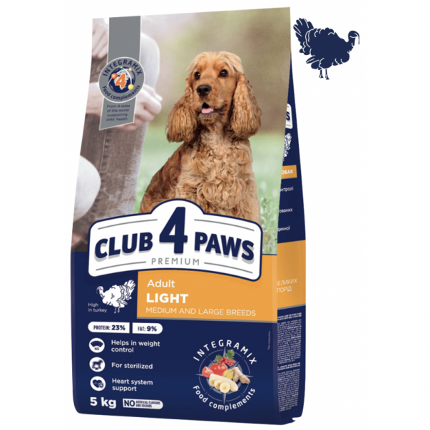 CLUB 4 PAWS Premium LIGHT pre sterilizovaných psov stredných  plemien - Morka Na váhu 100g (7868*) - Kliknutím zobrazíte detail obrázku.
