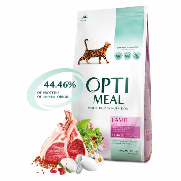 OPTIMEAL™ Superpremium pre dospelé mačky s citlivým trávením s jahňacim mäsom 10kg (9986) - Kliknutím zobrazíte detail obrázku.