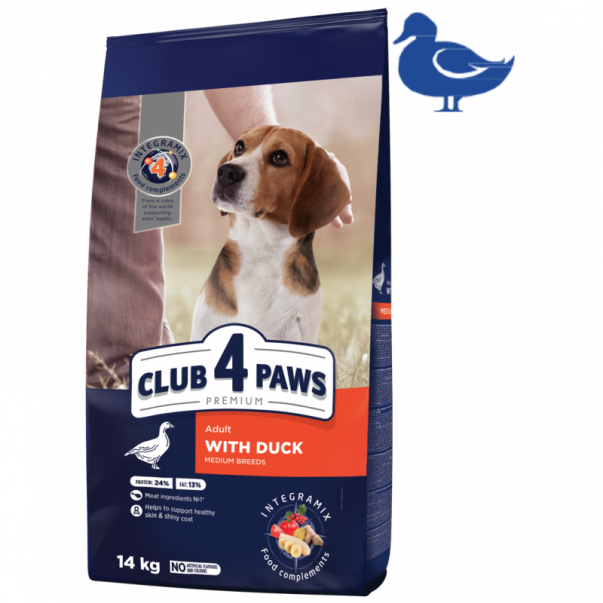 CLUB 4 PAWS Premium pre dospelých psov stredných plemien s kačacim mäsom Na váhu 100g (8971*) - Kliknutím zobrazíte detail obrázku.