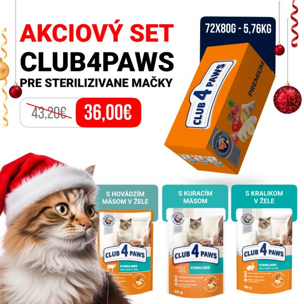 CLUB 4 PAWS Premium Akciovy set pre sterilizovane mačky 72x80g - Kliknutím zobrazíte detail obrázku.