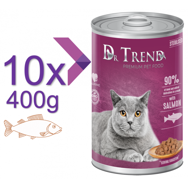 DR. TREND Premium Konzerva s lososom v jemnej omáčke, pre dospelé kastrované mačky 10 x 400 g (1739) - Kliknutím zobrazíte detail obrázku.