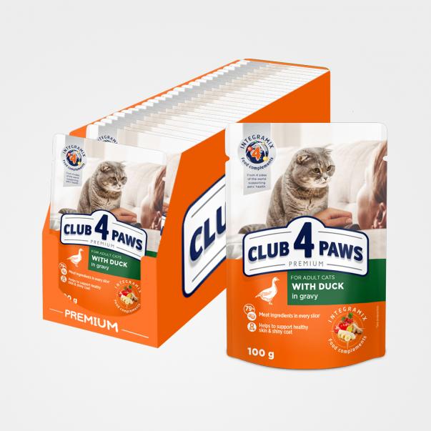 CLUB 4 PAWS Premium S kačicou v omáčke. Pre dospelé mačky 24x100g (0704*) - Kliknutím zobrazíte detail obrázku.