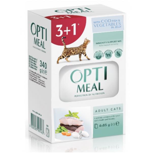OPTIMEAL™ SET 3+1 kapsička pre mačky s treskou a zeleninou v želé 4x85 g (0801**) - Kliknutím zobrazíte detail obrázku.