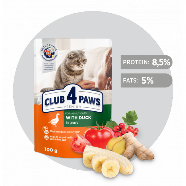 CLUB 4 PAWS Premium S kačacím mäsom v omáčke 100 g (0704) - Kliknutím zobrazíte detail obrázku.