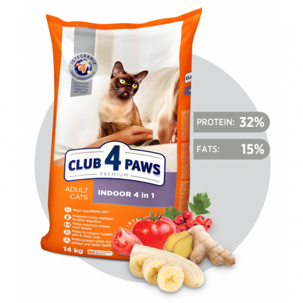 CLUB 4 PAWS Premium Indoor 4 in 1. Pre dospelé mačky žijúce v byte 14 kg (9436) - Kliknutím zobrazíte detail obrázku.