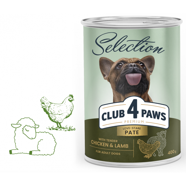 CLUB 4 PAWS Premium Selection - Jemná paštéta s kuracím a jahňacím mäsom 400 g (9459) - Kliknutím zobrazíte detail obrázku.