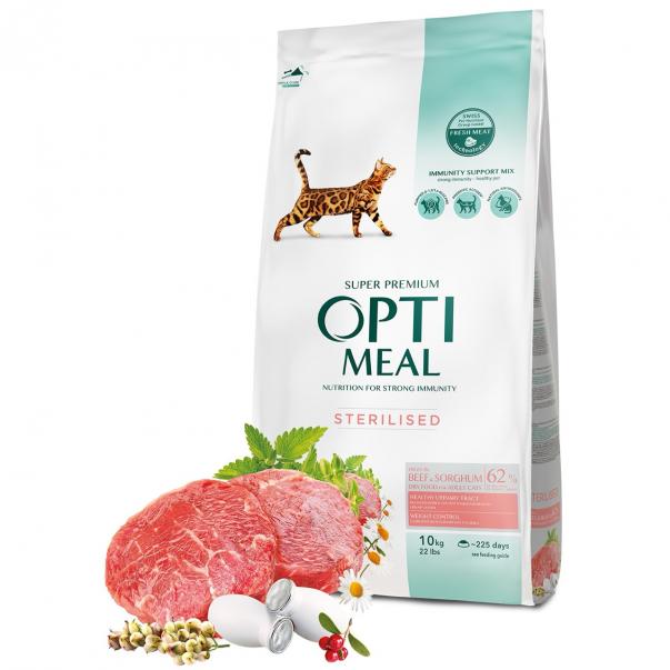 OPTIMEAL™ Superpremium pre všetky kastrované mačky s hovädzim mäsom a ciroku 10 kg (4355) - Kliknutím zobrazíte detail obrázku.