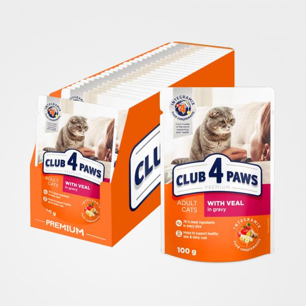 CLUB 4 PAWS Premium s teľacím mäsom v omáčke 24x100g (0560*) - Kliknutím zobrazíte detail obrázku.