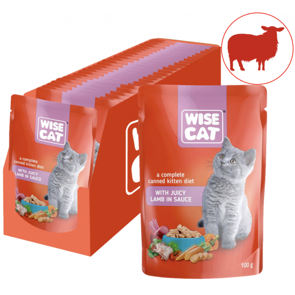 Wise Cat šťavnaté jahňacie mäso v omáčke pre mačiatka 24x100 g (1067*) - Kliknutím zobrazíte detail obrázku.