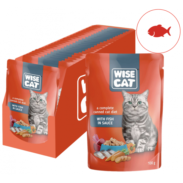 Wise Cat kapsičky pre mačky s rybou v jemnej omačke 24x100 g (1074*) - Kliknutím zobrazíte detail obrázku.