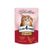 CLUB 4 PAWS Premium Plus kapsičky pre mačky  prúžky s kuracim mäsom v omačke 85g (8094)