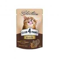 CLUB 4 PAWS Premium Plus pre mačky plátky s králičím a morčacím mäsom v omáčke 80g (8001)