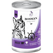 BOSMAN. Kompletné krmivo pre dospelé mačky s hovädzím mäsom 415g (0425)