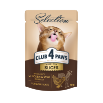 CLUB 4 PAWS Premium Plus plátky s kuracím a teľacím mäsom v omáčke 80g (8018)