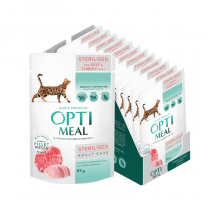 OPTIMEAL™ Superpremium pre sterilizované mačky s hovädzím a morčacím filé v žele 12x85g (0533*)