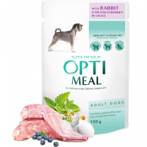 OPTIMEAL™. Superpremium Pre dospelých psov s králikom a divokými čučoriedkami v omáčke 100 g (9855)