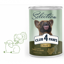 CLUB 4 PAWS Premium Selection - Jemná paštéta s morčacím a jahňacím mäsom 400 g (9435)