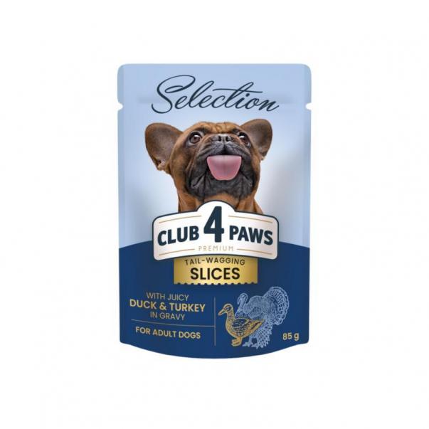 Club 4 Paws Premium Plus Selection pre dospelých psov s kačicou a moriakom v omáčke 85g (8049) - Kliknutím zobrazíte detail obrázku.