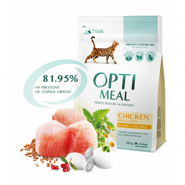 OPTIMEAL™ Superpremium pre dospelé mačky s kuracim mäsom 200 g (0180) - Kliknutím zobrazíte detail obrázku.