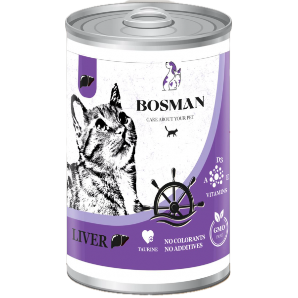 BOSMAN. Kompletné krmivo pre dospelé mačky s pečeňou 415g (0401) - Kliknutím zobrazíte detail obrázku.