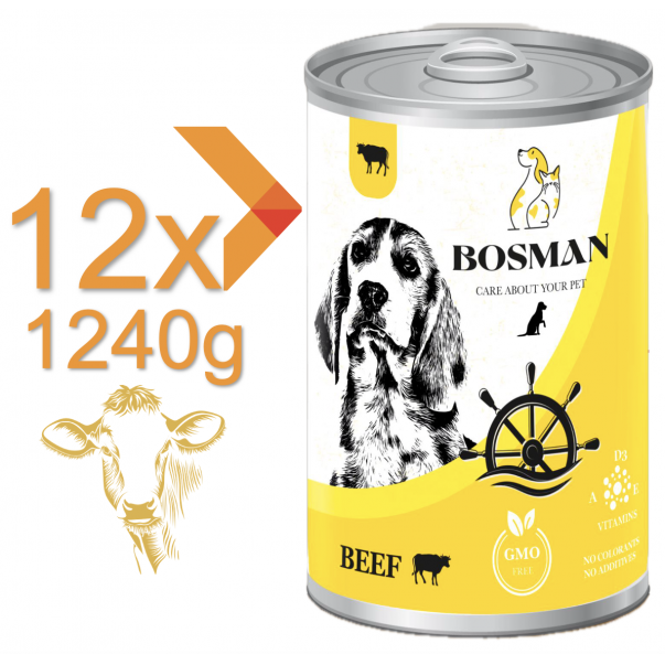 BOSMAN kompletné krmivo pre dospelých psov s hovädzím mäsom 12x1240g (0395*) - Kliknutím zobrazíte detail obrázku.