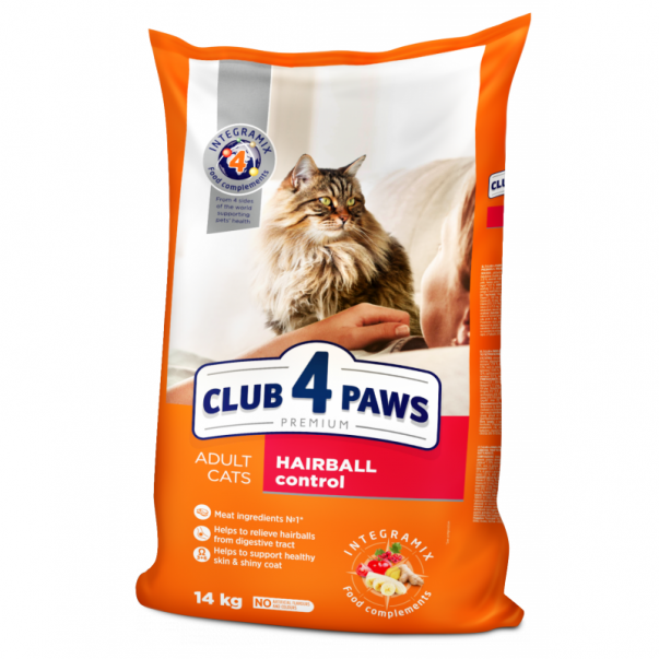 CLUB 4 PAWS Premium Hairball control pre dospelé mačky 14 kg (9337) - Kliknutím zobrazíte detail obrázku.