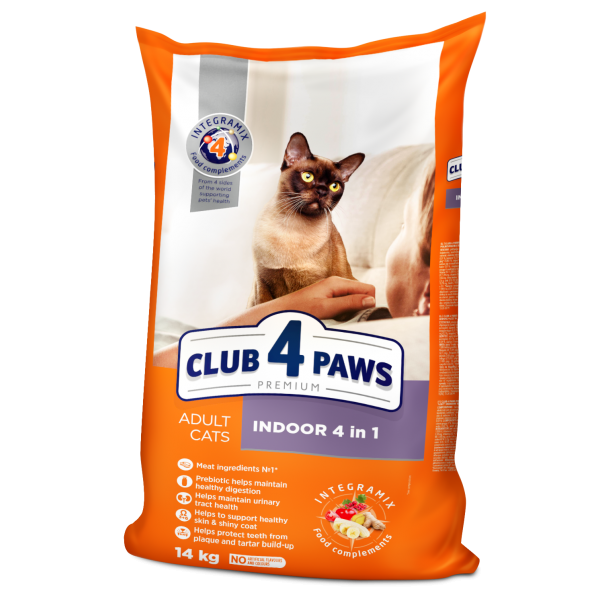 CLUB 4 PAWS Premium Indoor 4 in 1. Pre dospelé mačky žijúce v byte Na váhu 100g (9436*) - Kliknutím zobrazíte detail obrázku.