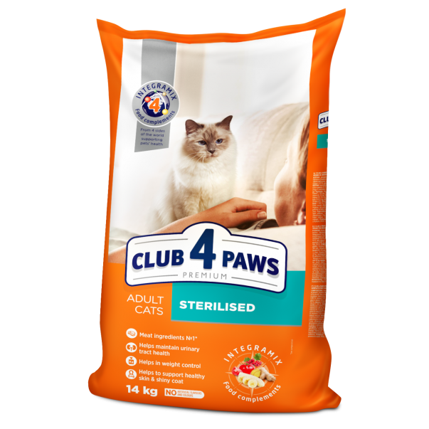 CLUB 4 PAWS Premium Sterilised. Pre dospelé, sterilizované mačky Na váhu 100g (9665*) - Kliknutím zobrazíte detail obrázku.