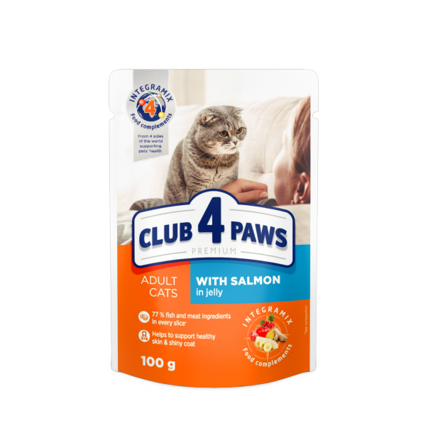 Kapsička pre mačky CLUB 4 PAWS Premium S lososom v želé 100 g - Kliknutím zobrazíte detail obrázku.