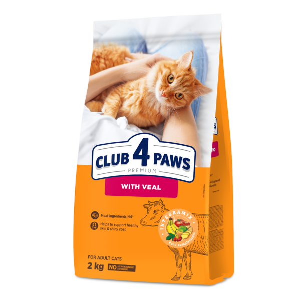 CLUB 4 PAWS Premium S teľacím mäsom. Pre dospelé mačky 2Kg (0189) - Kliknutím zobrazíte detail obrázku.