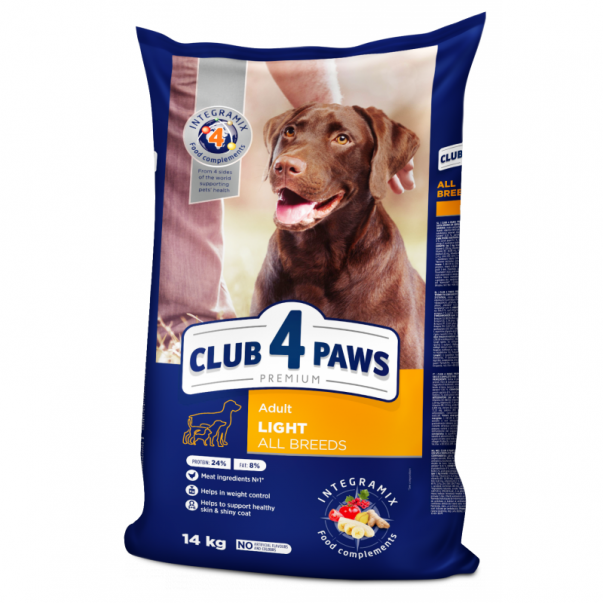 CLUB 4 PAWS Premium LIGHT pre psov s nízkou aktivitou 14 kg (9672) - Kliknutím zobrazíte detail obrázku.
