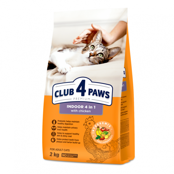 CLUB 4 PAWS Premium Indoor 4 in 1. Pre dospelé mačky žijúce v byte 2 kg (8780) - Kliknutím zobrazíte detail obrázku.