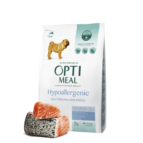 OPTIMEAL™ Hypoalergénne, pre dospelých psov stredných a veľkých plemien – losos 4 kg (5932) - Kliknutím zobrazíte detail obrázku.