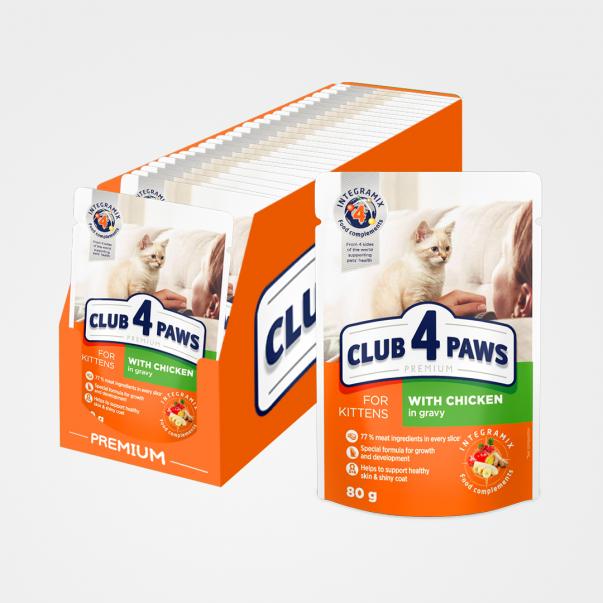 CLUB 4 PAWS Premium Pre mačiatka s kuracím mäsom v omáčke 24x80g (0477*) - Kliknutím zobrazíte detail obrázku.