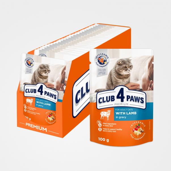 CLUB 4 PAWS Premium s JAHŇACÍM mäsom v omáčke 24x100g (0702*) - Kliknutím zobrazíte detail obrázku.