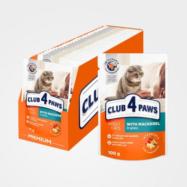 CLUB 4 PAWS Premium s makrelou v omáčke 24x100g (0472*) - Kliknutím zobrazíte detail obrázku.