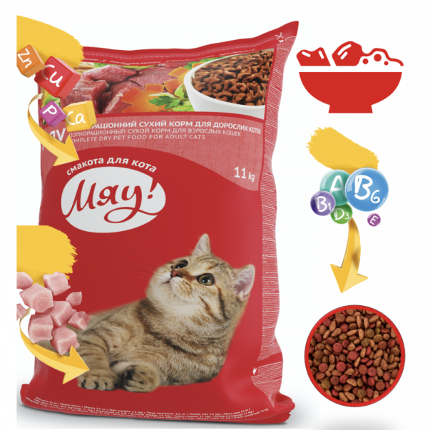 Miau! pre dospelé mačky s mäsom, ryžou a zeleninou 11 kg (2109) - Kliknutím zobrazíte detail obrázku.