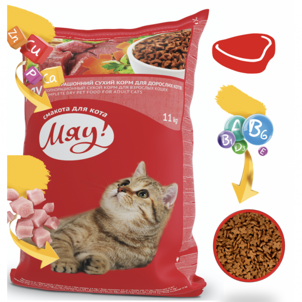 Miau! pre dospelé mačky s teľacím mäsom 11 kg (4509) - Kliknutím zobrazíte detail obrázku.