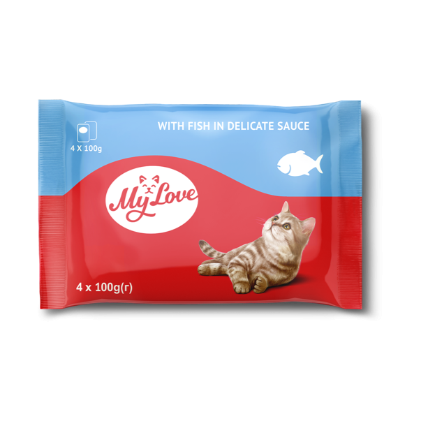 My Love kapsičky pre mačky s rybou v jemnej omáčke 4x100 g (8636) - Kliknutím zobrazíte detail obrázku.