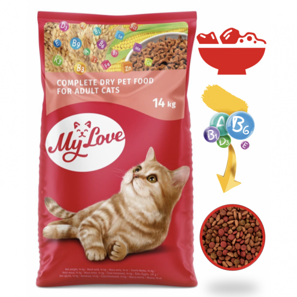 MY LOVE pre dospelé mačky s mäsom, ryžou a zeleninou 14kg (8377) - Kliknutím zobrazíte detail obrázku.
