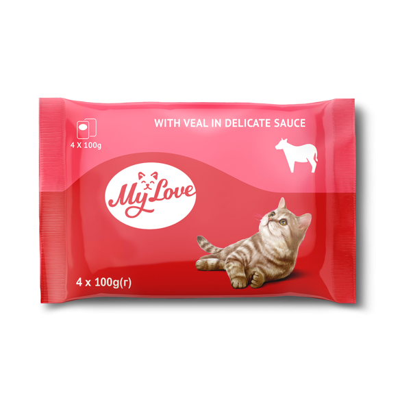 My Love kapsičky pre mačky s teľacím mäsom v jemnej omáčke 4x100 g (8643) - Kliknutím zobrazíte detail obrázku.