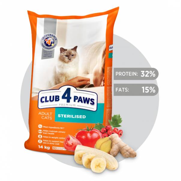 CLUB 4 PAWS Premium pre dospelé, sterilizované mačky 14 kg (9665) - Kliknutím zobrazíte detail obrázku.