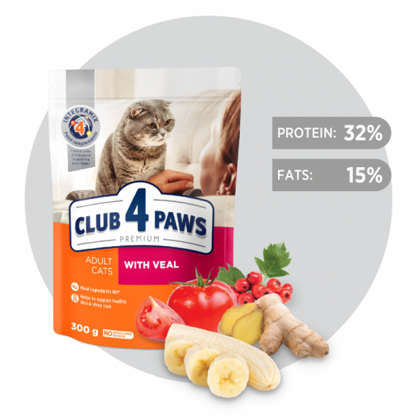 CLUB 4 PAWS Premium S teľacím mäsom. Pre dospelé mačky 300 g (9191) - Kliknutím zobrazíte detail obrázku.