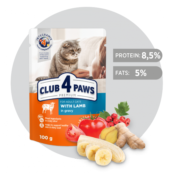 Kapsička pre mačky CLUB 4 PAWS Premium S jahňacím mäsom v omáčke 100 g - Kliknutím zobrazíte detail obrázku.