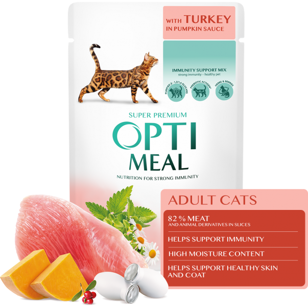OPTIMEAL™ Superpremium kapsička pre mačky s morčacim mäsom v tekvicovej omáčke 85g (0531) - Kliknutím zobrazíte detail obrázku.
